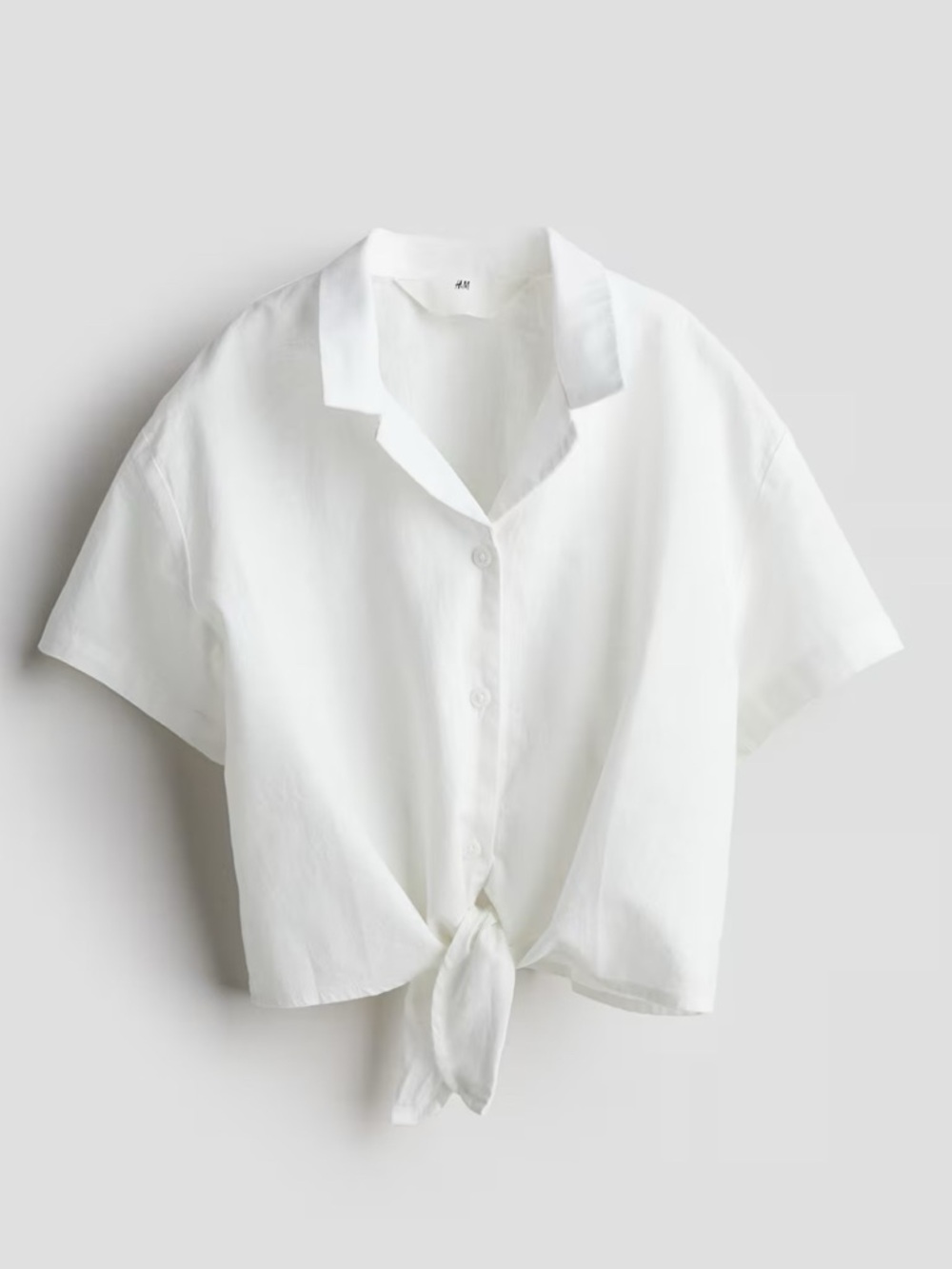 Linen Blend Tie Hem Shirt in White